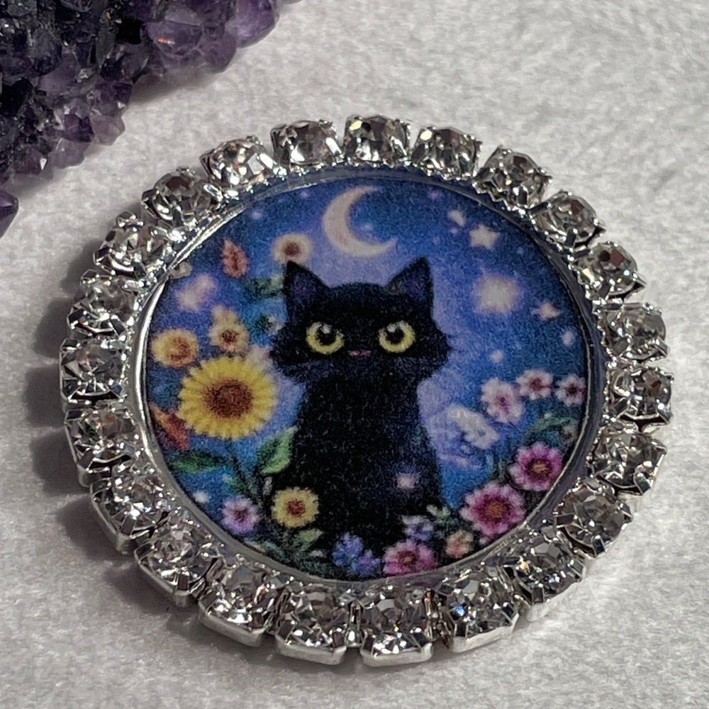 Feline Familiar Collection Black Cat Moon & Sparkle Magnet Artisan Designed - Picture 3 of 6